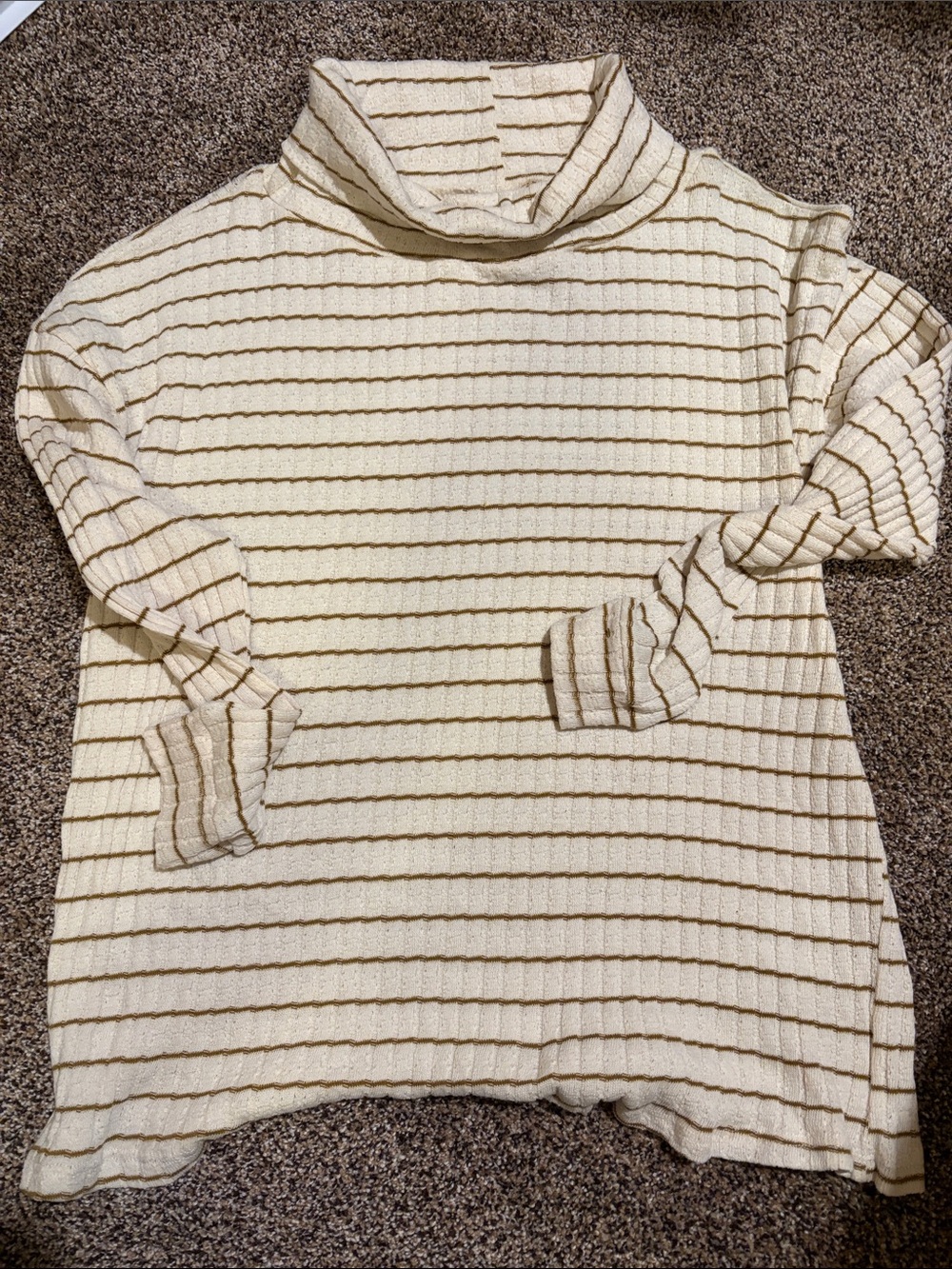 Daytrip Cream and Brown Striped Turtleneck Sweater